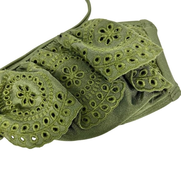 NWT Chelsea & Violet XS Ollive Green Eyelet Ruffle Tie Neck Bikini Swim Top - Picture 4 of 11